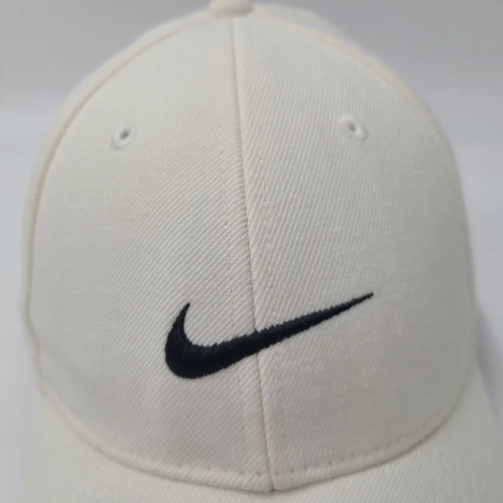 Nike Hat Adjustable Cream Black Swoosh Logo Casual Sports Cap Wool Blend Men